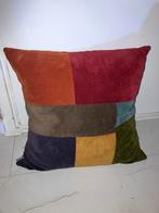 Groot woonkussen vrolijk gekleurd ribstof patchwork 50x50, Huis en Inrichting, Ophalen of Verzenden, Zo goed als nieuw, Vierkant
