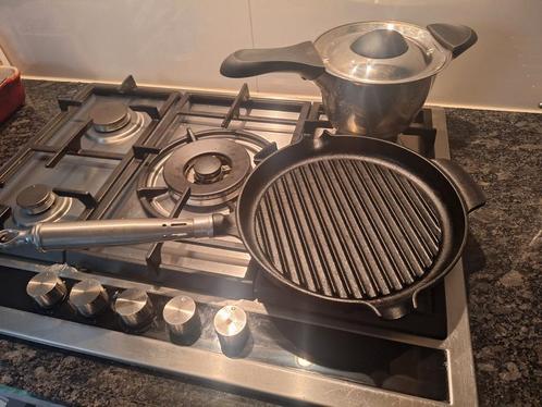 Grillpan greenpan 28cm en q-lineair steelpan 18cm, Huis en Inrichting, Keuken | Potten en Pannen, Zo goed als nieuw, Koekenpan of Braadpan