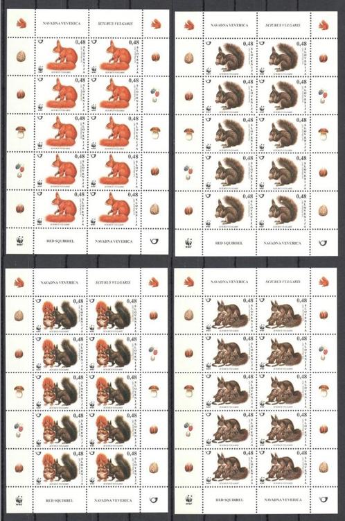 4 WWF postzegelvellen van de Rode Eekhoorn, Postzegels en Munten, Postzegels | Thematische zegels, Postfris, Dier of Natuur, Ophalen of Verzenden