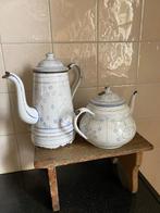 Brocante emaille koffie en theepot, Saks motief, Antiek en Kunst, Antiek | Emaille, Ophalen of Verzenden