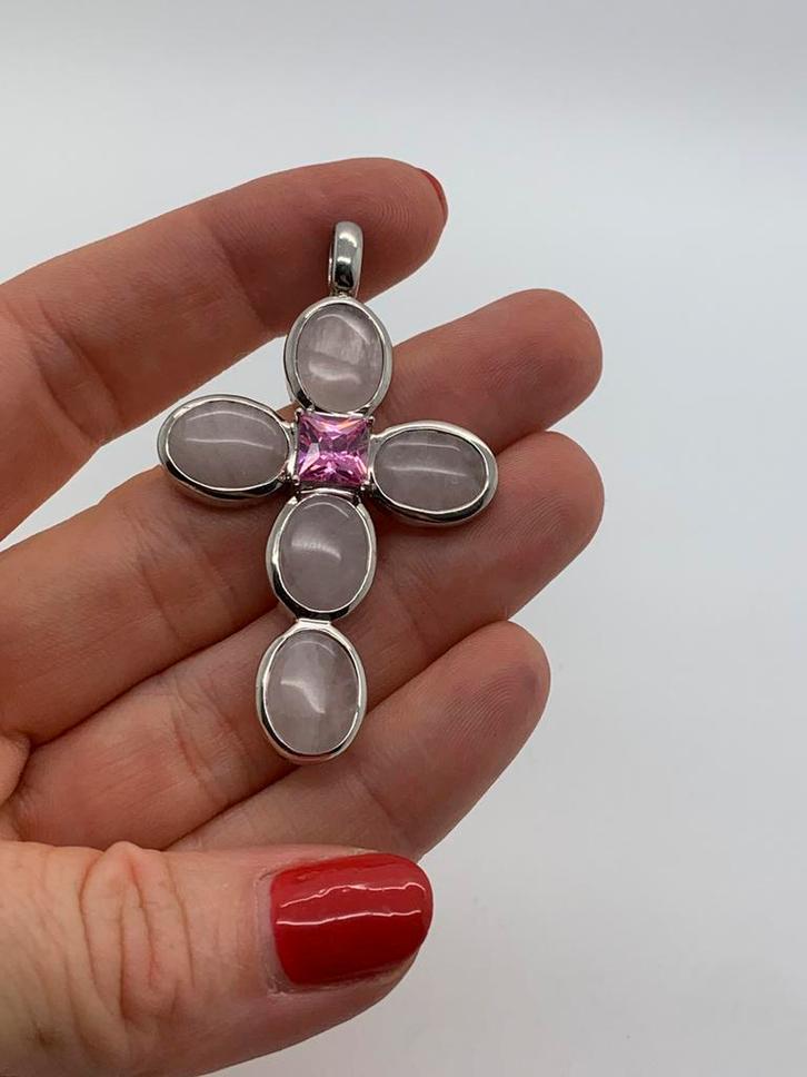 X981 Prachtige zilveren kruis, Sieraden, Tassen en Uiterlijk, Kettinghangers, Zilver, Zilver, Kruis of Symbool, Met strass, Ophalen of Verzenden