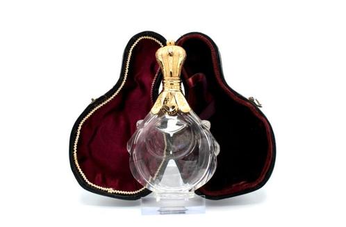 Hollands kristallen parfumflesje met 14 kt gouden dop, 1870., Antiek en Kunst, Antiek | Goud en Zilver, Goud, Ophalen of Verzenden