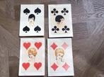 4 brocante speelkaarten,harten vrouw antieke kaart,art deco, Antiek en Kunst, Ophalen
