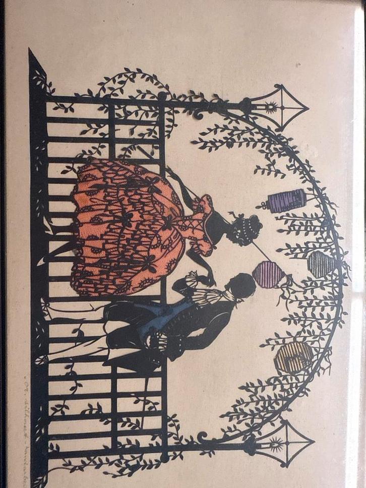 Oud silhouet knipsel 1920-1940 handgemaakt Jugendstil, Antiek en Kunst, Kunst | Etsen en Gravures, Ophalen of Verzenden