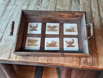 Houten dienblad met tegels - 34x26 cm beschikbaar voor biedingen