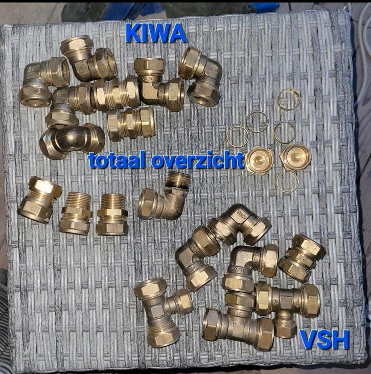 22 mm leiding  messing  knel kopellingen - o.a VSH - Kiwa, Doe-het-zelf en Verbouw, IJzerwaren en Bevestigingsmiddelen, Nieuw