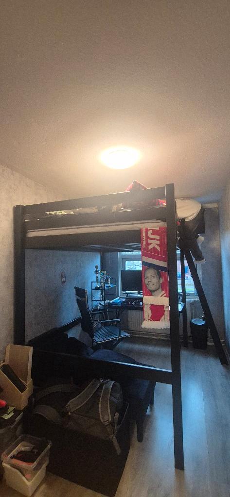 Hoogslaper ikea zwart, Huis en Inrichting, Slaapkamer | Stapelbedden en Hoogslapers, Gebruikt, Hoogslaper, 140 cm, 200 cm, Tweepersoons