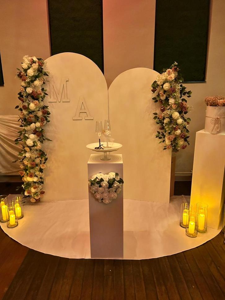 Verhuur backdrop tegen scherpe prijs, Hobby en Vrije tijd, Feestartikelen | Verhuur, Zo goed als nieuw, Geboorte of Huwelijk, Ophalen