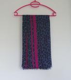 Blauw fuchsia roze dunne sjaal hoofddoek met luipaard motief, Ophalen of Verzenden, Sjaal