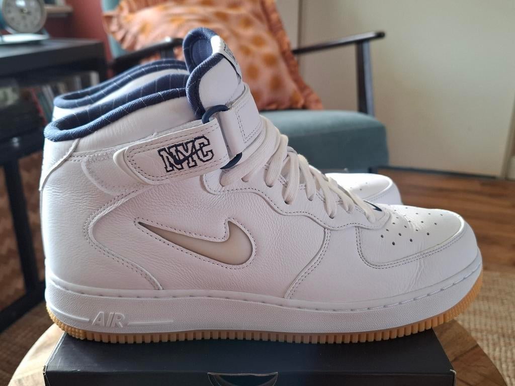 Nike Air Force 1 MID NYC White Midnight Navy DH5622100, Ophalen, Wit, Nike, Sneakers of Gympen