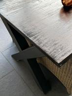 Boomstamtafel, tafelpoten metaal, Huis en Inrichting, Tafels | Eettafels, Ophalen, Gebruikt, 100 tot 150 cm, 200 cm of meer