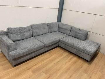 Luxe grijze ribstof hoekbank - GEREINIGD!!! beschikbaar voor biedingen