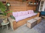 Steigerhouten loungebank (incl.kussens) met tafels op wielen, Tuin en Terras, Tuinbanken, Ophalen of Verzenden, Gebruikt, Hout