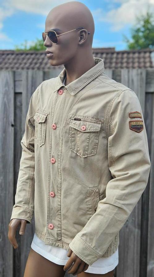 PME Legend kaki kleurige katoenen jas met badges (XL) schoon, Kleding | Heren, Jassen | Zomer, Zo goed als nieuw, Maat 56/58 (XL)
