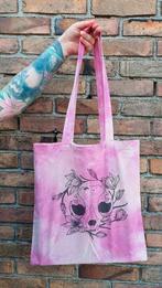 Handgemaakte katten schedel gothic roze tie dye tote bag, Ophalen of Verzenden, Nieuw, Roze, Handtas