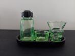 Tafel set zout mosterd en olie van uraniumglas annagroen, Ophalen of Verzenden