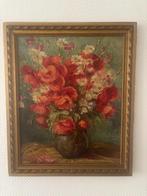 Oud schilderij bloemstilleven klaprozen margrieten in lijst., Antiek en Kunst, Kunst | Schilderijen | Klassiek, Ophalen of Verzenden