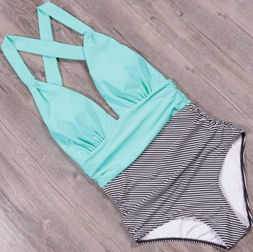 Groene zwart wit gestreepte monokini badpak dames vrouwen beschikbaar voor biedingen