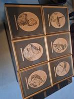 Zes Antieke Vogel Schilderijtjes uit Engeland, Antiek en Kunst, Ophalen