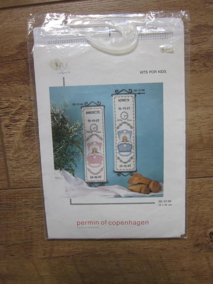 Permin of Copenhagen originele borduur telpatronen geboorte, Hobby en Vrije tijd, Borduren en Borduurmachines, Zo goed als nieuw