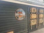 Harley davidson reclamebord emaille mancave bar onderdelen, Ophalen, Zo goed als nieuw, Reclamebord