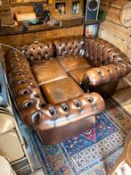 Chesterfield banken set bruin, Ophalen, Zo goed als nieuw, 75 tot 100 cm, Leer