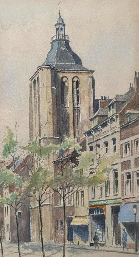 Mooie aquarel van St. Mathiaskerk Maastricht (Hub Jonas?), Antiek en Kunst, Kunst | Schilderijen | Klassiek, Ophalen of Verzenden