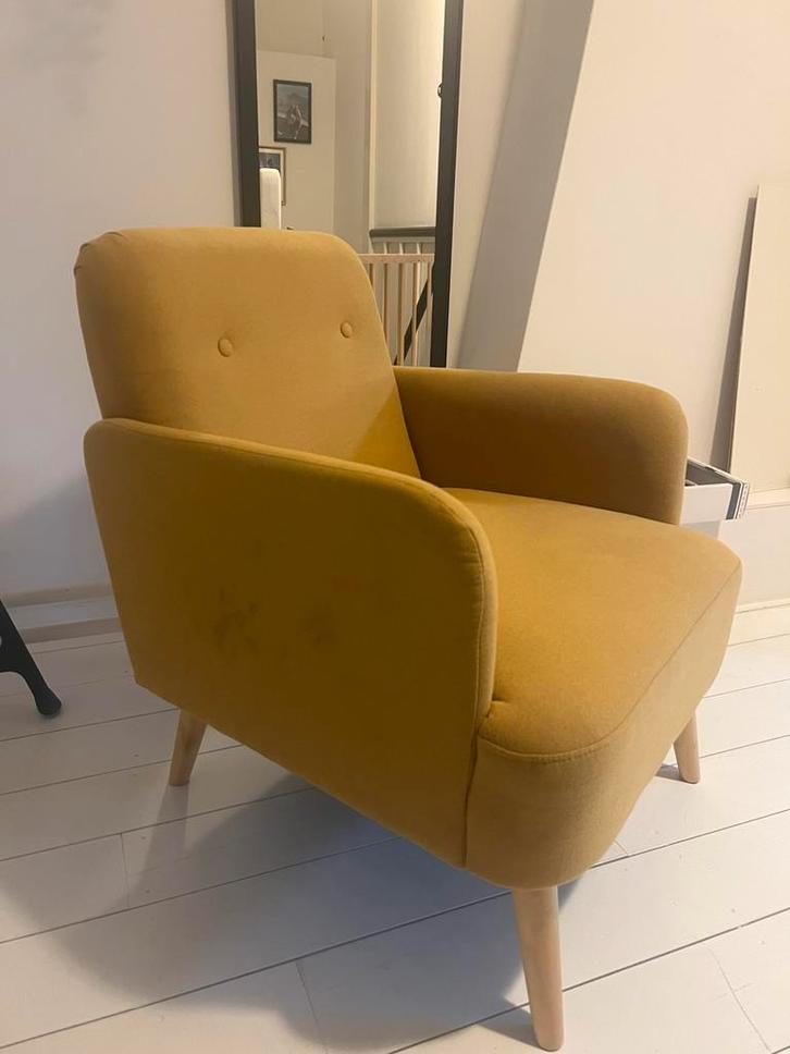 Okergeel, Huis en Inrichting, Fauteuils, Gebruikt, 50 tot 75 cm, 75 tot 100 cm, Ophalen
