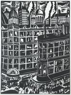 Frans Masereel (1889-1972) Houtsnede 'New York'. Gemonogramm, Antiek en Kunst, Kunst | Etsen en Gravures, Verzenden