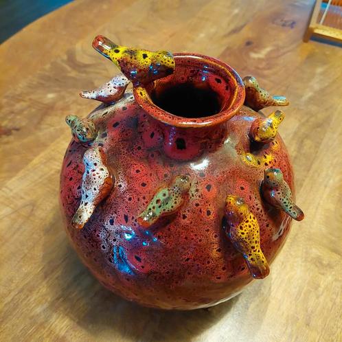 Keramische Vaas met Vogels - Handgemaakt, Antiek en Kunst, Antiek | Vazen, Ophalen of Verzenden