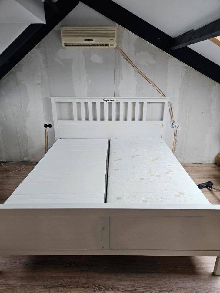Ikea houten bed 180x200 + lattenbodem, Huis en Inrichting, Slaapkamer | Bedden, Gebruikt, Tweepersoons, 180 cm, 200 cm, Hout, Wit