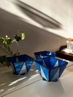 Glas in lood waxinelichthouder prijs per stuk, Gebruikt, Blauw, Ophalen of Verzenden, J