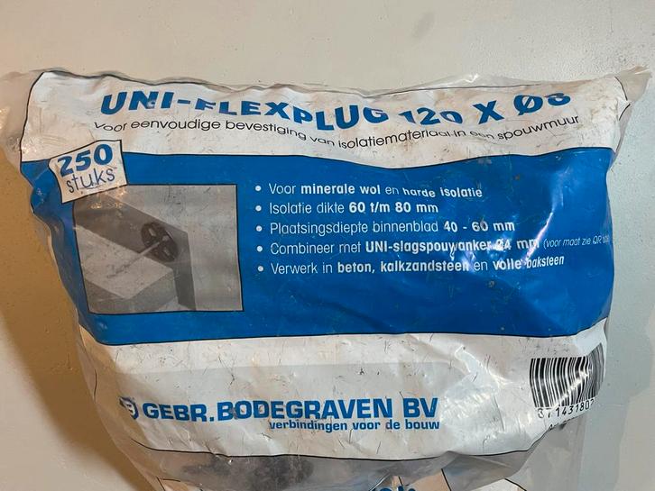 UNI-FLEXPLUG 120 x Ø8 Isolatiepluggen - 250 stuks, Doe-het-zelf en Verbouw, Hang- en Sluitwerk, Nieuw, Overige typen, Overige materialen