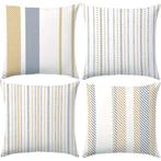 Set van 4 kussenhoezen gestreept blauw bruin 45x45cm, Ophalen of Verzenden, Nieuw, Blauw, Vierkant