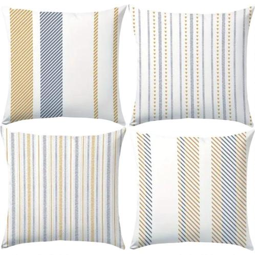 Set van 4 kussenhoezen gestreept blauw bruin 45x45cm, Huis en Inrichting, Woonaccessoires | Kussens, Nieuw, Blauw, Vierkant, Ophalen of Verzenden