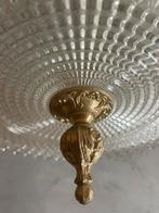 Vintage plafonnière messing armatuur met geslepen glas, Huis en Inrichting, Ophalen of Verzenden, Zo goed als nieuw, Glas, Vintage