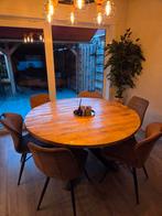 Eettafel rond 150cm mangohout + 6 stoelen, Huis en Inrichting, Tafels | Eettafels, Ophalen, 100 tot 150 cm, Rond, Zo goed als nieuw