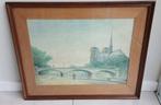 Oude Aquarel Notre Dame Parijs gesigneerd, Antiek en Kunst, Ophalen of Verzenden