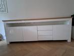 hoogglas wit dressoir met houten bovenkant te koop, Huis en Inrichting, Kasten | Dressoirs, 25 tot 50 cm, 200 cm of meer, Modern