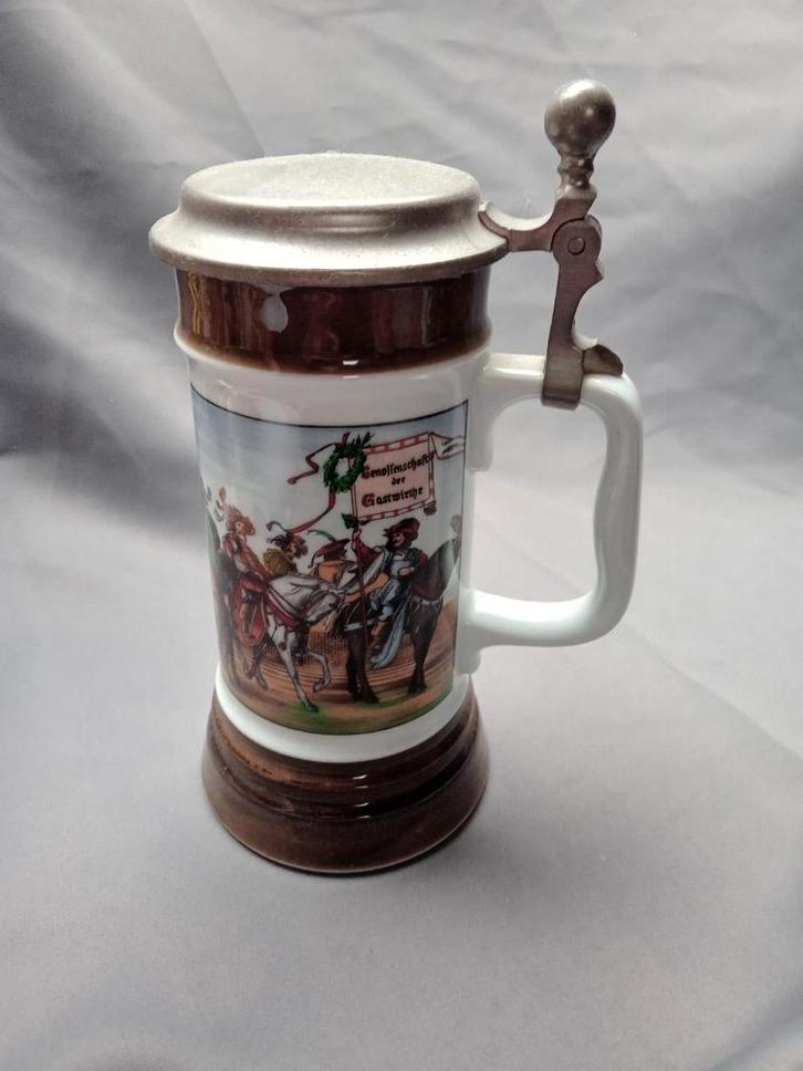Vintage Bierpul met Tinnen Deksel, Antiek en Kunst, Antiek | Keramiek en Aardewerk, Ophalen of Verzenden