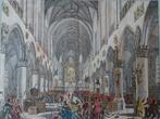 gravure kleur soldaten in Grote Bavokerk Haarlem Fokke 1750, Antiek en Kunst, Kunst | Etsen en Gravures, Verzenden