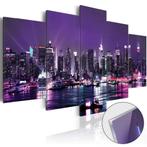 13 Paars New York Skyline Acrylglas Schilderij 5Luik 200x100, Ophalen of Verzenden