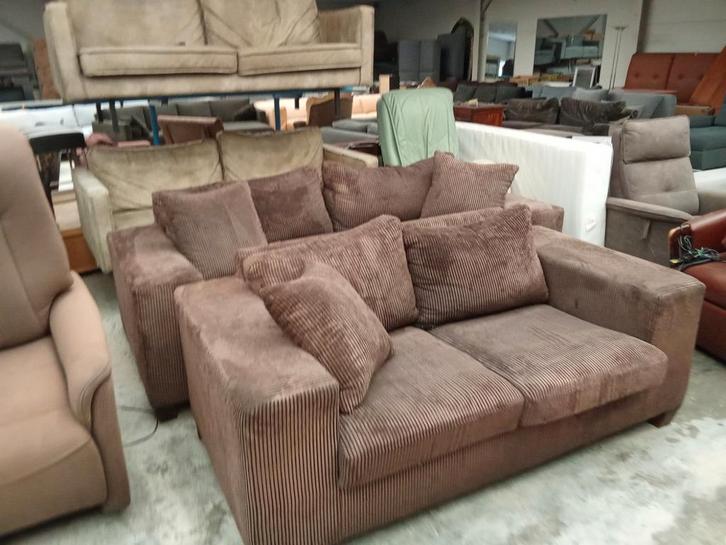 Ribstof banken set 3 en 2 zits bruin, Huis en Inrichting, Fauteuils, Zo goed als nieuw, Ophalen of Verzenden