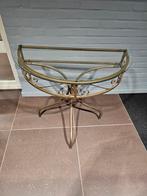 Goudkleurige consoletafel met glazen blad, Huis en Inrichting, Tafels | Sidetables, 50 tot 100 cm, Vintage, Ophalen of Verzenden