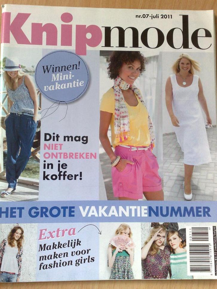 Knipmode juli nr. 7 / 2011 , Het grote vakantie nummer, Hobby en Vrije tijd, Kledingpatronen, Zo goed als nieuw, Vrouw, Knipmode