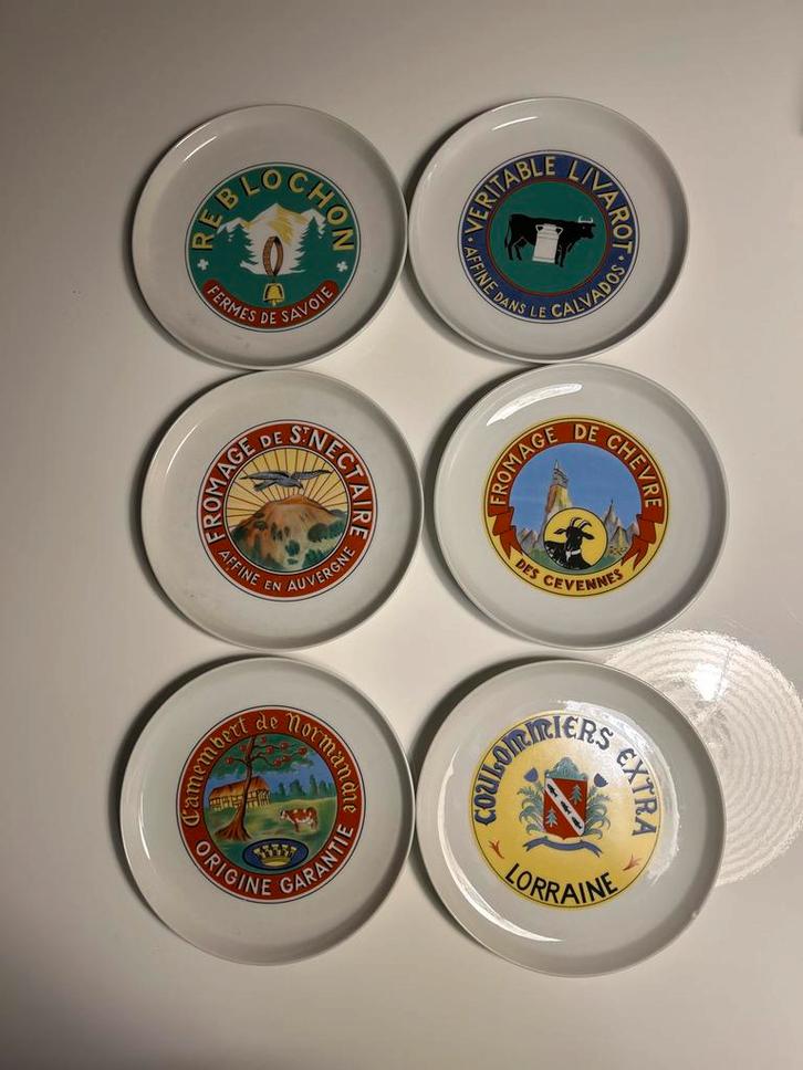 Vintage Franse Kaasbordjes - Set van 6, Huis en Inrichting, Keuken | Servies, Gebruikt, Bord(en), Overige stijlen, Aardewerk, Ophalen