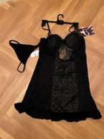 Babydoll met tanga slipje, nieuw, M, zwart setje, Kleding | Dames, Ondergoed en Lingerie, Sexkiss, Ophalen of Verzenden, Zwart