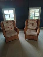 rieten / rotan fauteuils, stoelen met dikke kussens, Huis en Inrichting, Fauteuils, Ophalen, Gebruikt, 75 tot 100 cm, 75 tot 100 cm