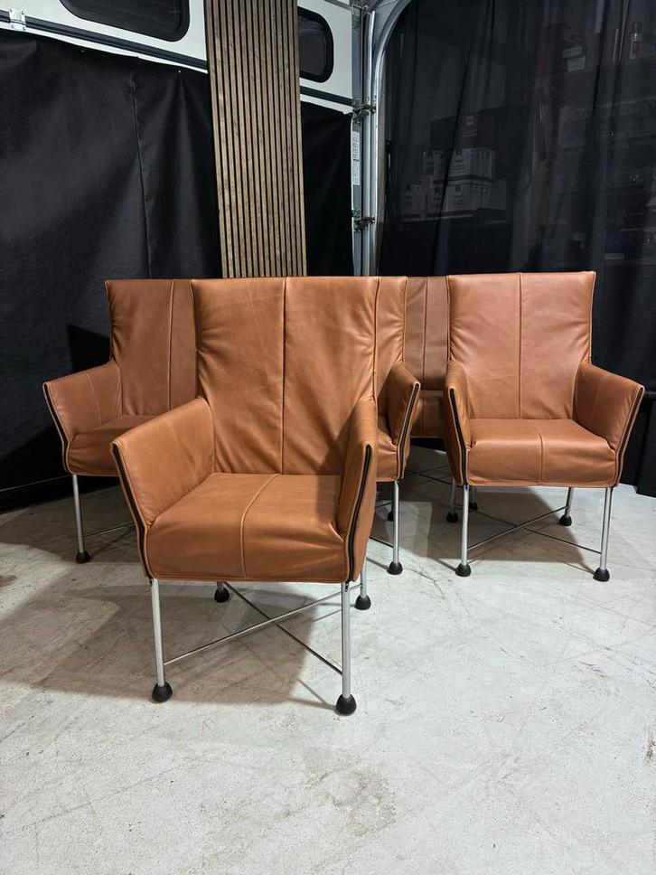 ACTIE! 6 Montis Chaplin Cognac Lederen Fauteuils Chaplins, Huis en Inrichting, Stoelen, Twee, Bruin, Ophalen
