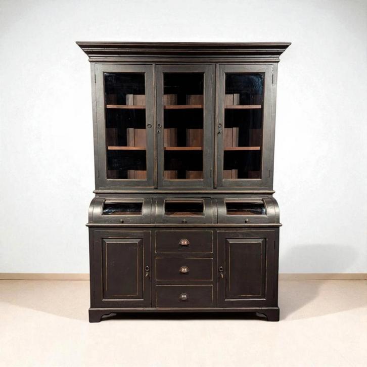 Buffetkast grutterskast mat zwart vintage teakwood landelijk, Huis en Inrichting, Kasten | Buffetkasten, Zo goed als nieuw, 200 cm of meer